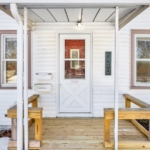Front porch entry of a West Michigan Lakeshore home in winter